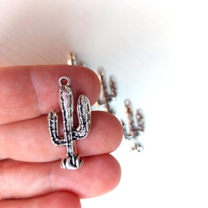 Antique Silver Cactus Charm: DIY Jewelry Supplies (Set of 5)