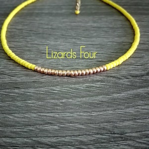 Yellow Seed Bead Choker: Gold Accent Layering Necklace