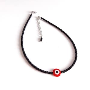 Red  Evil Eye Protection Necklace, Nazar Necklace, Mati Necklace, Black Matte Boho Necklace