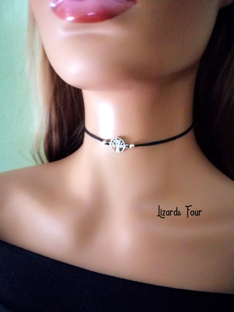 Black Choker, Tree of Life choker necklace, Gift for her, Black Choker, Cheap Gift, Cheap Jewelry, Layered Choker Necklace image 2