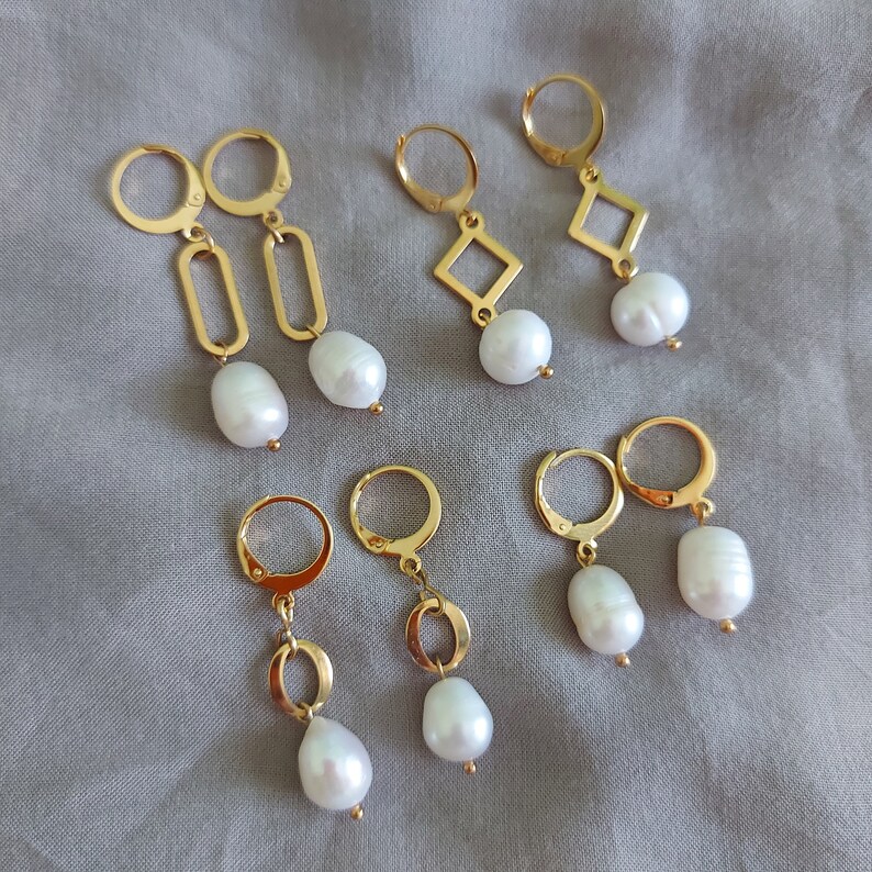 Stainless Steel Pearl Earrings Rhombus Oval Paperclip Simple gift for her