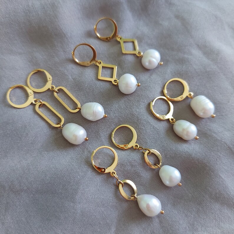 Stainless Steel Pearl Earrings Rhombus Oval Paperclip Simple gift for her