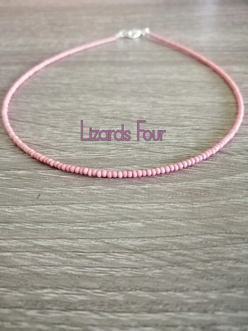 pink necklace,	pink choker,	choker necklace	,seed bead choker,	dainty choker,	bead necklace,	delicate necklace,	beaded choker,	gift for her,	birthday gift,	small bead necklace,	minimalist necklace,