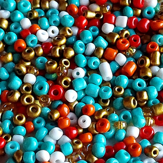 4mm Mix Seed Beads 40g , Turquoise and Gold , Glass Seed Beads Mix Color  Rocailles, DIY Jewelry Making, Craft Supplies 