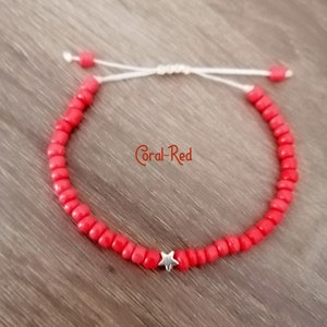 Star Stacking Bracelet, Turquoise Beaded Bracelet, Macrame Bracelet, Gift for her, Friendship Bracelet, White Pearl, Turquoise, Red Bracelet image 6