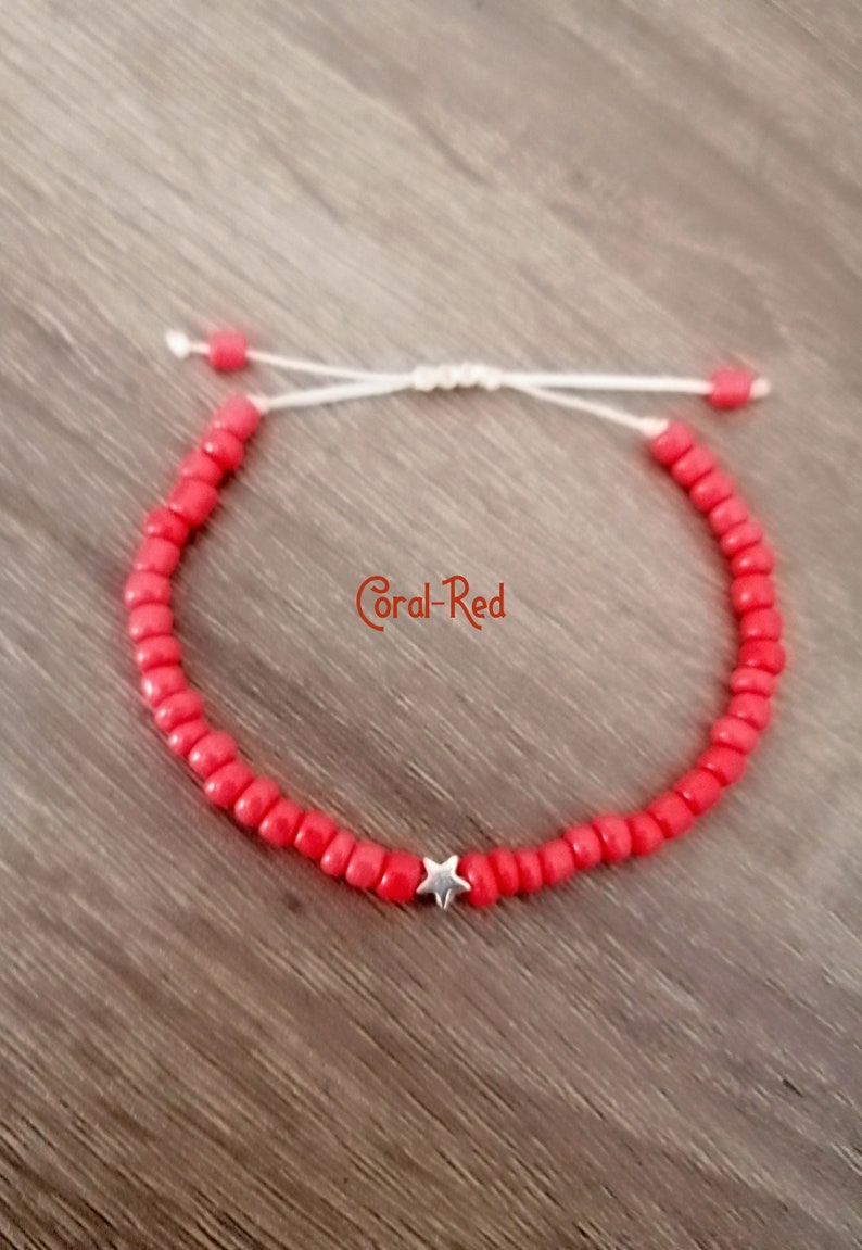 Star Stacking Bracelet, Turquoise Beaded Bracelet, Macrame Bracelet, Gift for her, Friendship Bracelet, White Pearl, Turquoise, Red Bracelet image 6