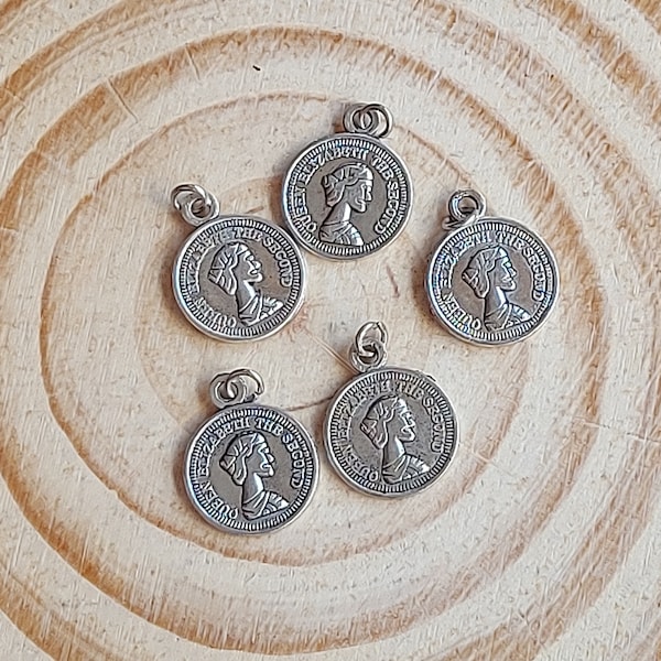 5PCS | Silver Queen Elizabeth Charms Pendant, Jewelry Supplies