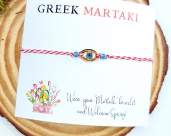 Greek Evil Eye Martaki March Spring Bracelet, Red String Bracelet WB88