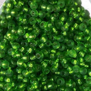 3mm Dark Green Matte Frosted Glass Seed Beads, Green Silver Lined 40g Green Rocailles, B364