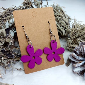 Purple Flower Earrings: Lightweight Wooden Floral Earrings