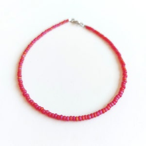 Red Iridescent Beaded Necklace: Matte Boho Chic Jewelry