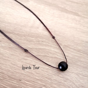 Dainty Black Onyx Choker: Adjustable Wax Cord Boho Necklace