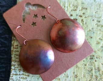 7th Anniversary Gift for Woman, OOAK gift for WifeUnique Disc Copper Earrings, Gift for Her, Metal Earrings
