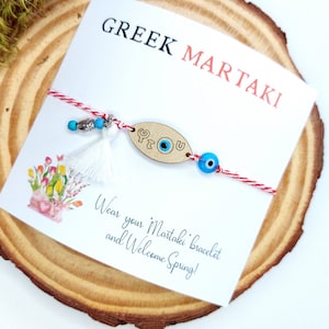 Greek Evil Eye Martaki March Spring Bracelet, Red String Bracelet WB88