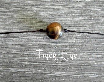 One Bead Choker Necklace, Tiger Eye Choker, Gift for her, Gemstone, Dainty Necklace, Boho Choker, Waterproof Necklace, Adjustable Choker