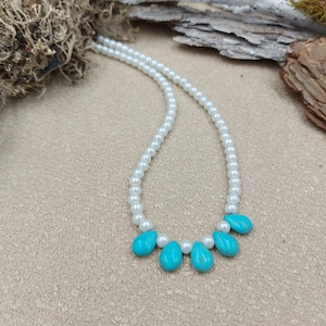 Pearl Necklace, Turquoise Necklace, Classic Glass Pearl Necklace, Simple Necklace, Fake Pearl Necklace,  Pearl Imitation Choker  Necklace