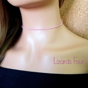 pink necklace,	pink choker,	choker necklace	,seed bead choker,	dainty choker,	bead necklace,	delicate necklace,	beaded choker,	gift for her,	birthday gift,	small bead necklace,	minimalist necklace,