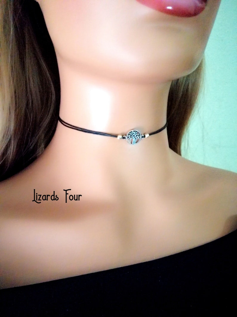 Black Choker, Tree of Life choker necklace, Gift for her, Black Choker, Cheap Gift, Cheap Jewelry, Layered Choker Necklace image 1