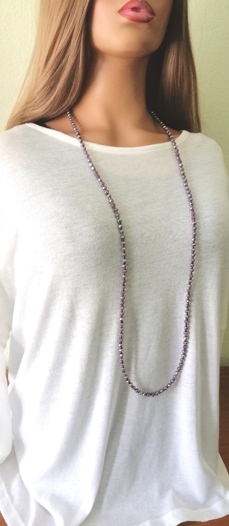 Long Crystal Glass AB Necklace Purple Flapper Style Necklace Etsy