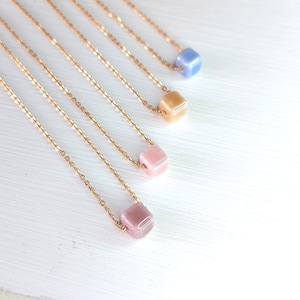 Gold Stainless Steel, Cube Necklace ,Square Bead Necklace,  Gift for Her, Trending Now, Ceramic Bead ,Pendant Necklace
