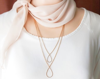 Gold Layered Necklace Stainless Steel Teardrop Double Necklace