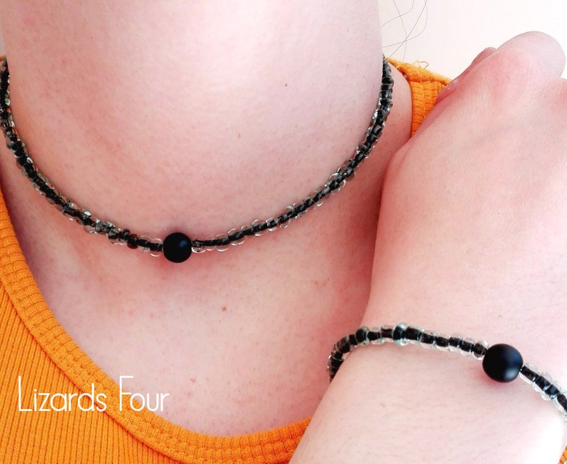 seed bead choker jewelry set bead necklace dainty necklace boho necklace black bracelet one bead choker seed bead Black choker