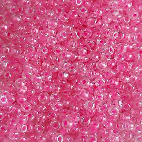 2mm Seed Beads 40g , Neon Pink Lined Clear Seed Beads, Glass Seed Beads  Transparent Pink Color Inside Rocailles B367 