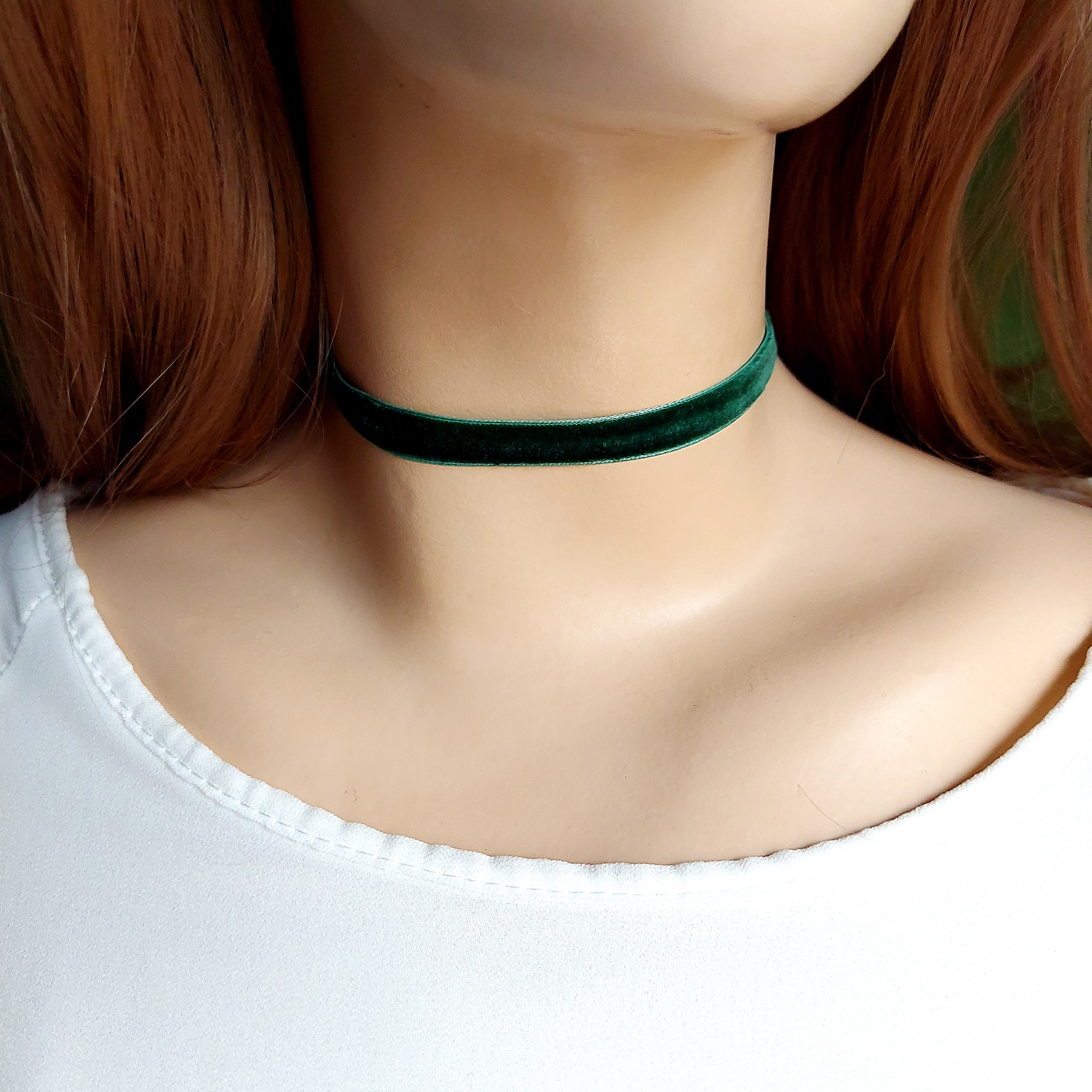 Green Velvet Choker Necklace Faux Velvet Necklace Cheap Gift for Her Etsy UK