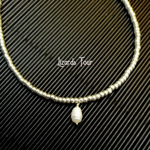 Silver Seed Bead Choker: Dainty Pearl Necklace