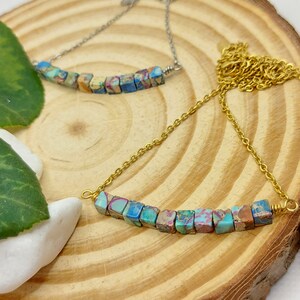Colorful Jasper Necklace: Stainless Steel Chain, Relaxation Crystal