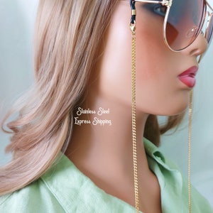 Gold Stainless Steel Glasses Chain: Oval Eyeglass & Mask Holder
