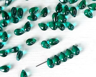 6x9mm Green Teardrop Beads, Transparent Dark Green Drops , DIY jewelry making, Craft Supplies, L033