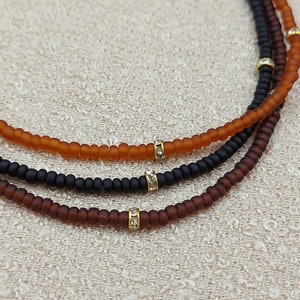 Black Matte Beaded Necklace, Seed Bead Choker Necklace, Glass Necklace, Seed Bead Jewelry, Black Necklace, Brown Necklace