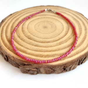 Iridescent Red Matte Beaded Boho Necklace