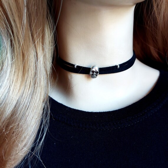 Black Choker Necklace Skull Necklace Gothic Collar Necklace Cheap Gift for Her Under 10 Dollars Etsy UK