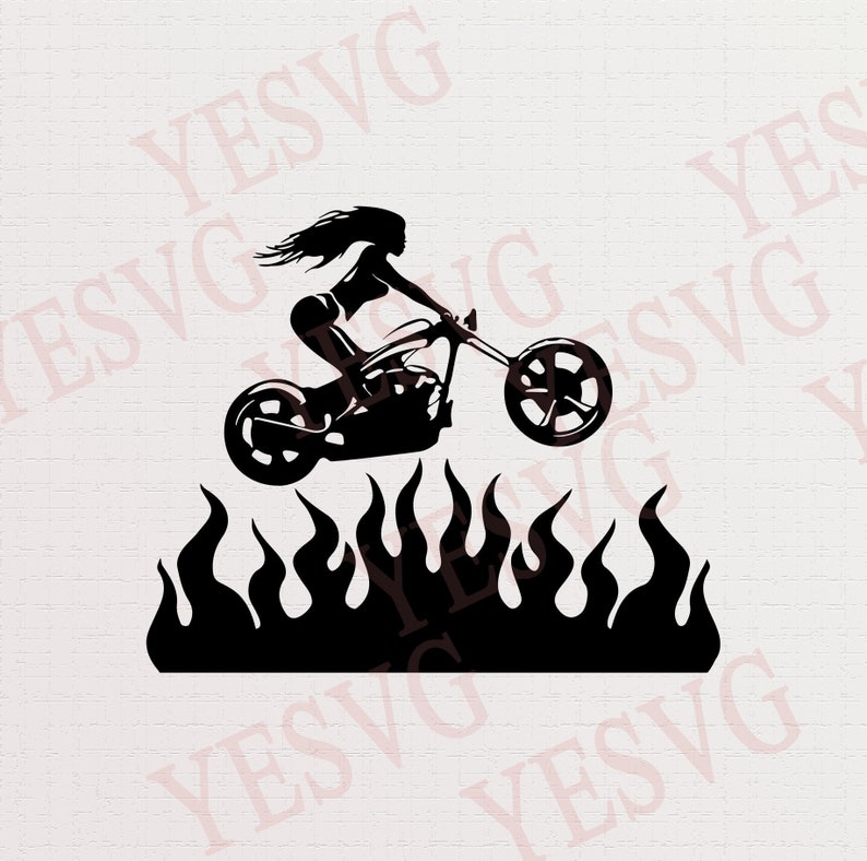 Download Flames Chopper woman Svg Biker girl svg chopper jump | Etsy