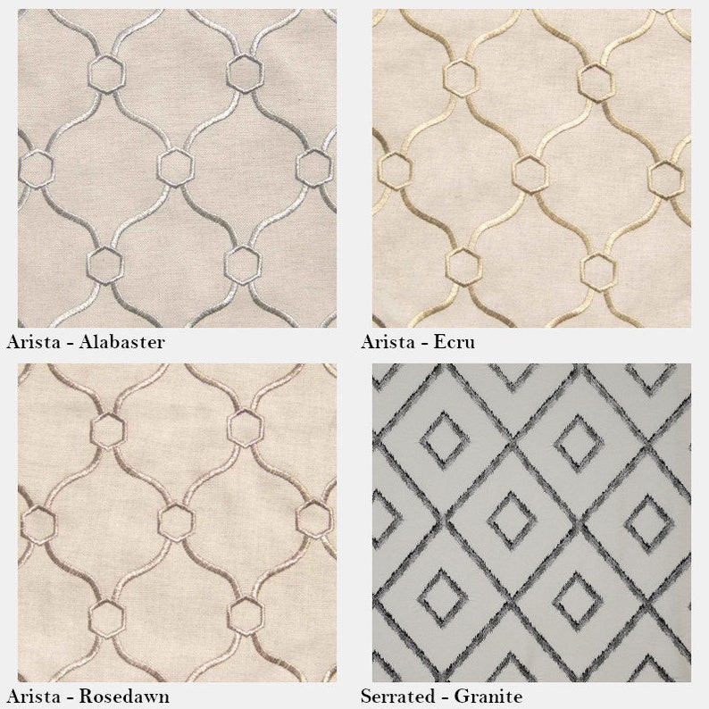 Geometric embroidered drapery fabric swatches. Etsy