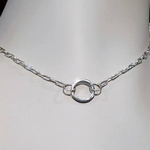 Sterling silver paperclip chain, 16 and 18&quot;. Sterling silver charm holder clasp. Open circle hinged charm holder. Carabiner necklace.