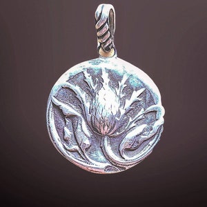 Scottish thistle sterling silver pendant. Artisan Celtic necklace. Handmade vintage inspired pendant, flower nature lover jewelry