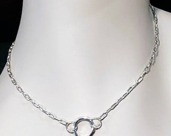 Sterling Silver Paperclip Chain Necklace with Hinged Charm Holder (16 or 18 inch)