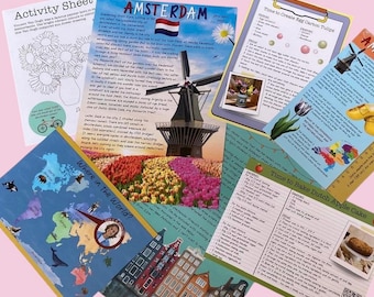 Digital Download Travel Adventure Letter and Activity Pack for Children - Amsterdam Educational Printable