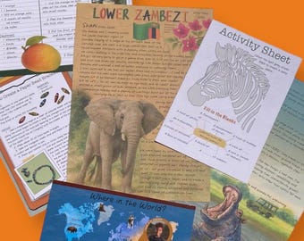 Digital Download Travel Adventure Letter and Activity Pack for Children - Lower Zambezi Educational Printable