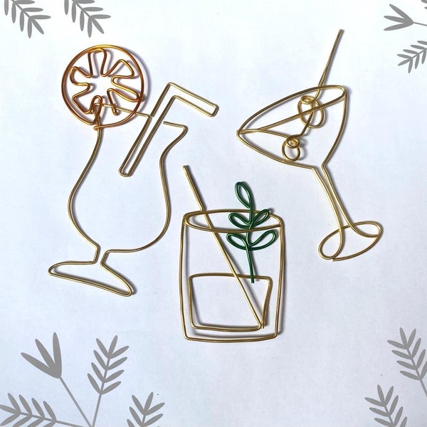 Cocktail Glasses handmade from wire, metal wall art, fun gift, kitchen, dining area, bar,