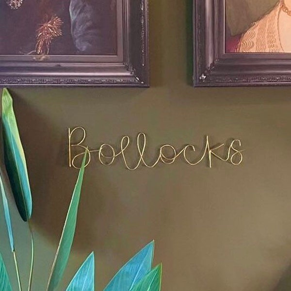 Wire ‘Bollocks’ sign, handmade wire words, names, phrases, quotes, lyrics, metal wall art, cursive lettering
