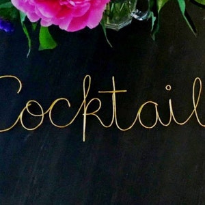 Wire 'Cocktails' sign, handmade wire words, names, phrases, quotes, lyrics, metal wall art, cursive lettering, lounge, kitchen, bar image 4