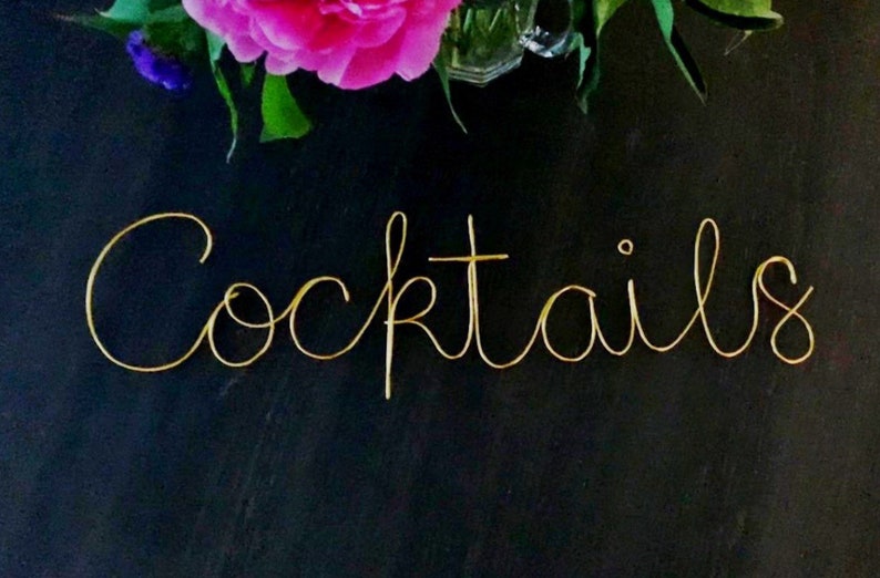 Wire 'Cocktails' sign, handmade wire words, names, phrases, quotes, lyrics, metal wall art, cursive lettering, lounge, kitchen, bar image 4