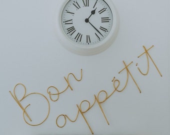 Wire ‘Bon Appetit' sign, handmade wire words, names, phrases, quotes, lyrics, metal wall art, cursive lettering, kitchen, dining room