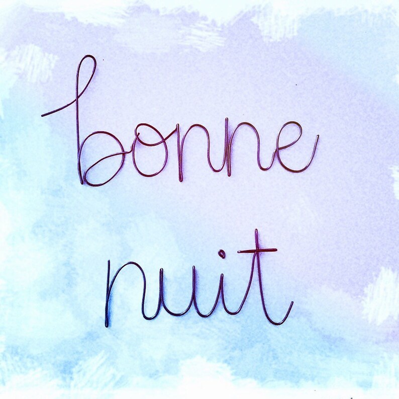 Signe bonne nuit de fil, mots de fil faits à la main, noms, phrases, citations, paroles, art de mur en métal, lettrage cursif, chambre à coucher image 3