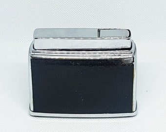 Vintage Black Leither Large Table Lighter FISHER Butane Lighter Made in 1950's - Vintage lighter - japan lighter - Collectible lighter