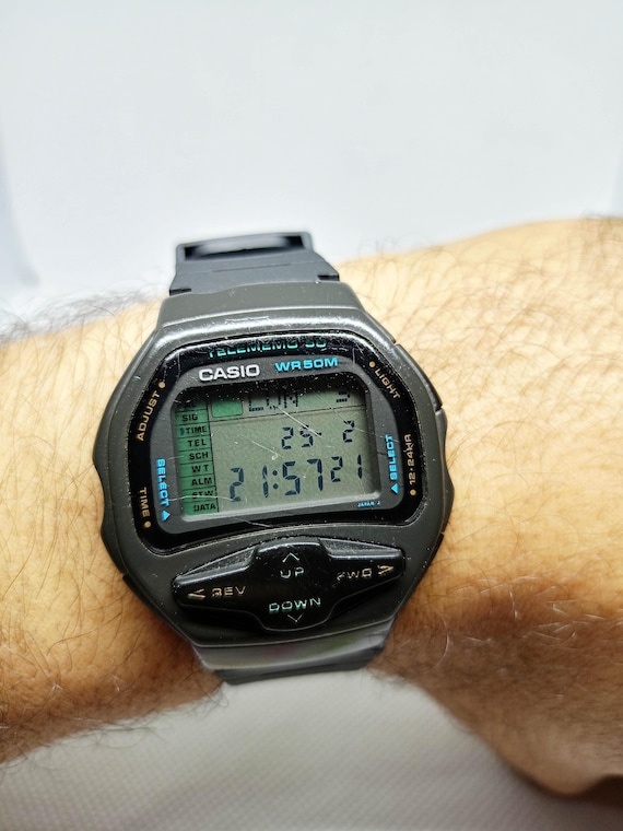 Dancemania TELEMEMO 50 デジタル腕時計 Rare Vintage Unisex Casio DBF-50W Mod 1010 Telememo 50 Database